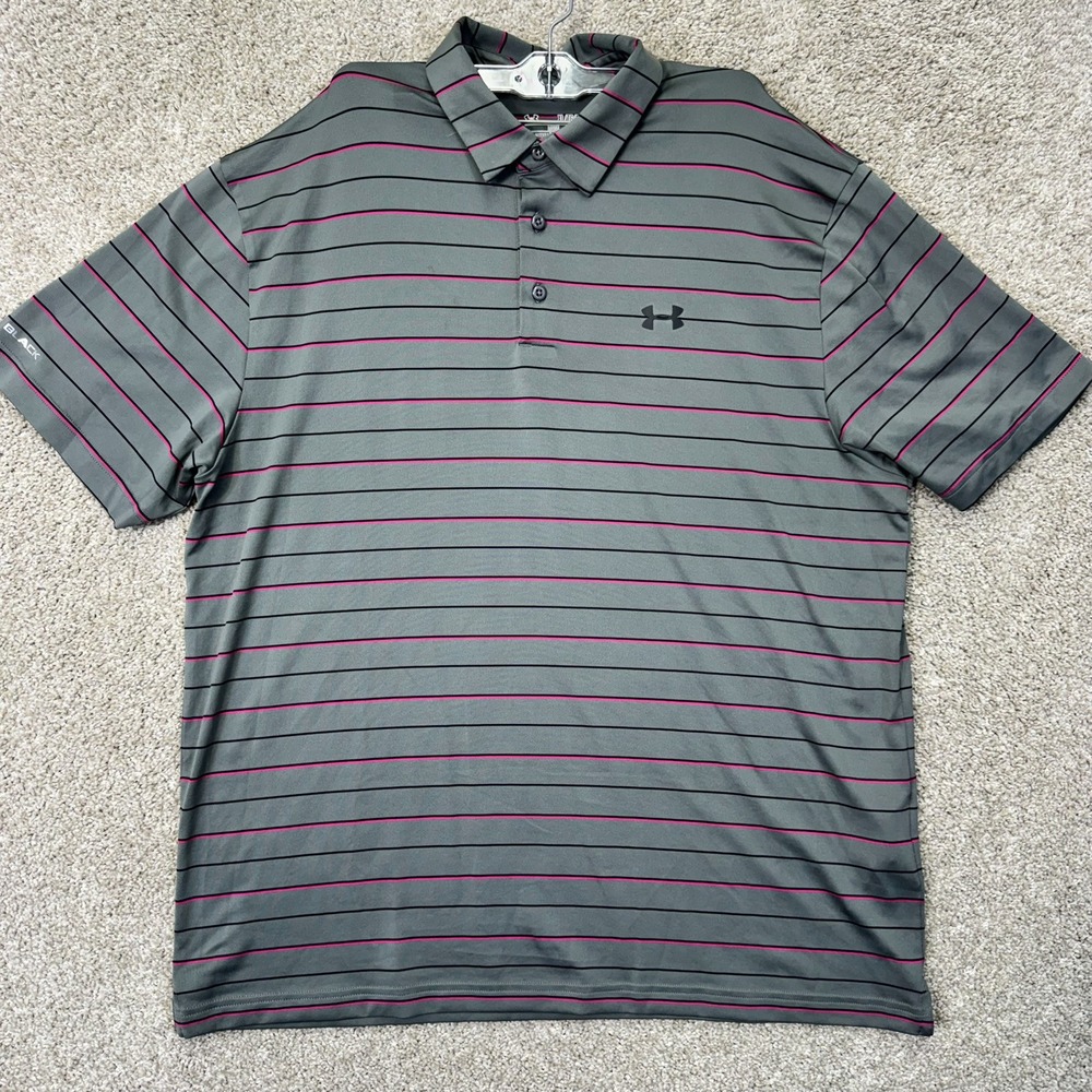 Under Armour Polo Men XL HeatGear Coldblack Grey Striped EUC